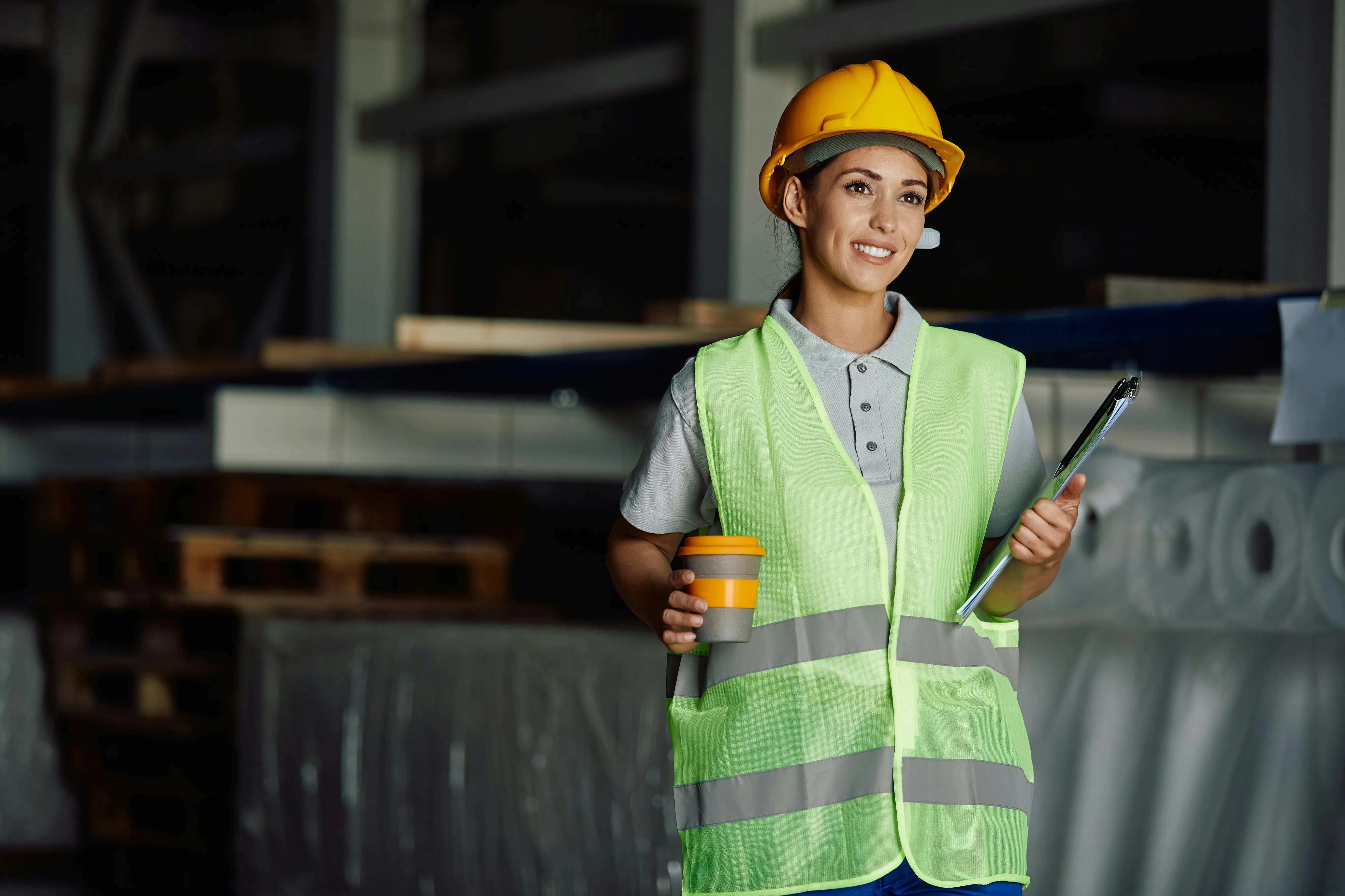 Woman with clipboard in distribution center